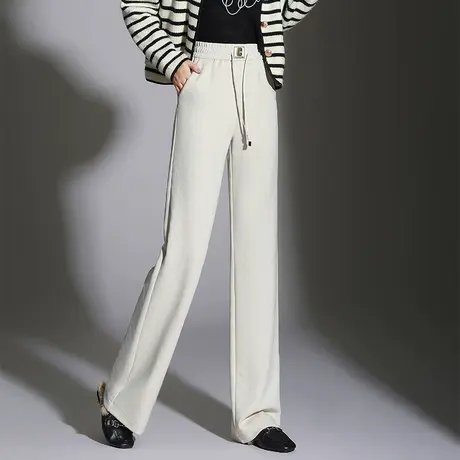 提花阔腿裤松紧腰休闲裤女秋季2023新款高腰显瘦直筒裤韩版长裤子图片