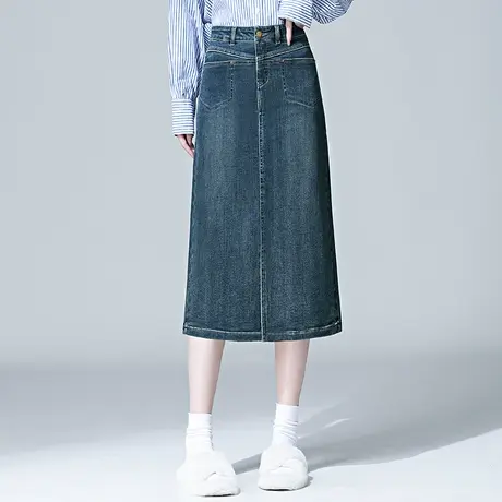 开叉复古牛仔半身裙女春秋2023新款梨形身材a字长裙子中长款遮胯图片