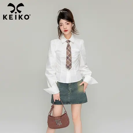 KEIKO [赠领带]白色长袖衬衫女秋季新款学院风百搭收腰上衣jk制服商品大图