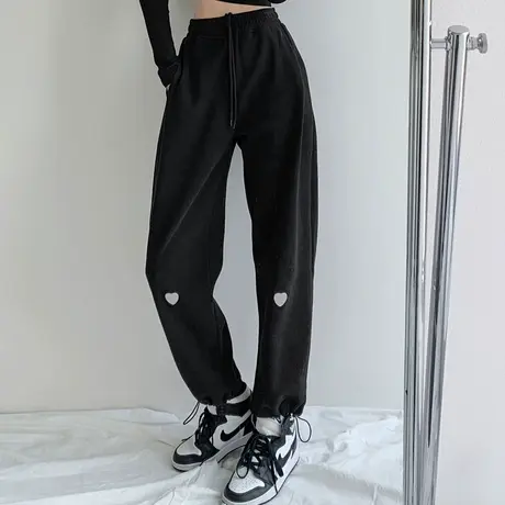 阔腿裤子女2021春秋宽松卫裤小个子高腰直筒休闲运动束脚裤潮ins图片