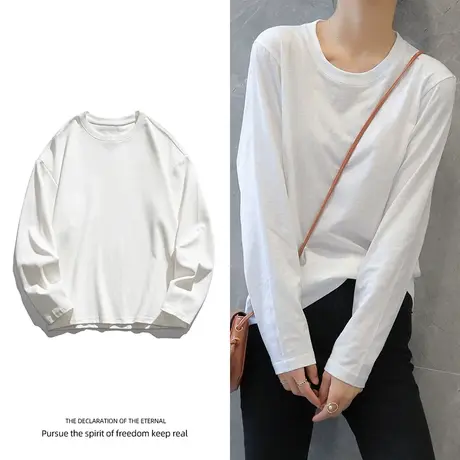 打底t恤女长袖秋冬2021新款宽松遮肉胖mm女装叠穿下摆上衣ins超火商品大图