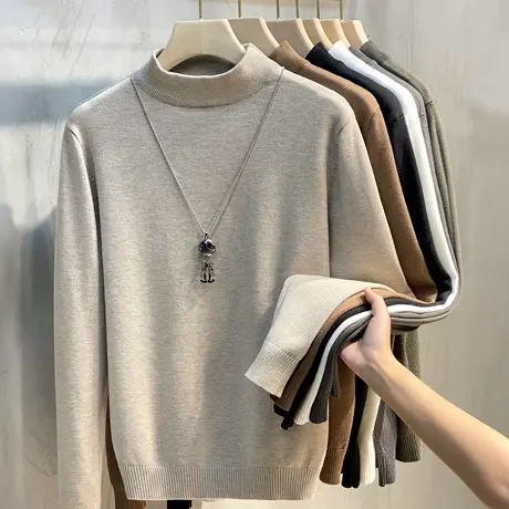 2023秋冬季新款中领内搭韩版潮流半高领毛衣男针织打底衫加绒加厚图片