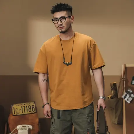 男士休闲简约时尚潮流百搭男款T恤夏季薄款美式短T纯色宽松圆领商品大图