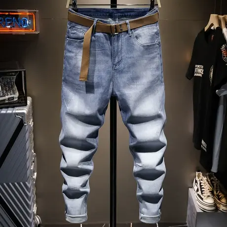 夏季薄款浅色牛仔裤男宽松直筒百搭韩版潮流男士休闲长裤子男学生商品大图