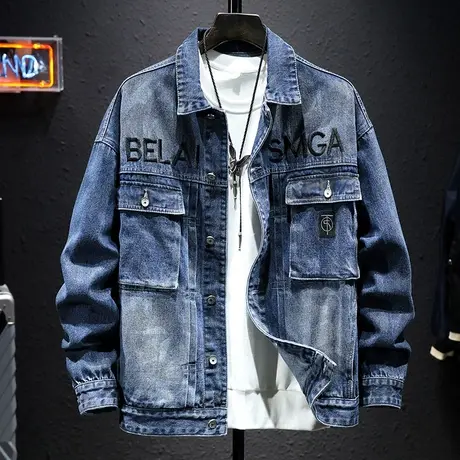 春秋款潮牌工装牛仔外套男韩版潮流男士休闲百搭夹克宽松褂子男装图片