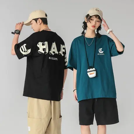 潮牌痞帅气情侣装t恤男士潮流百搭短袖男款夏季圆领体恤男生上衣商品大图