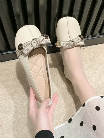 超软底孕妇单鞋秋季浅口平底休闲鞋透气舒适一脚蹬脚浮肿豆豆鞋女商品大图