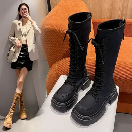 瘦瘦靴女长筒靴2023年新款秋季不过膝中筒高筒骑士靴小个子长靴子图片