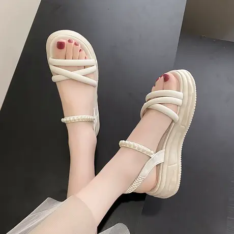 法式仙女小香风厚底凉鞋女夏季时尚配裙子2023爆款网红罗马沙滩鞋商品大图