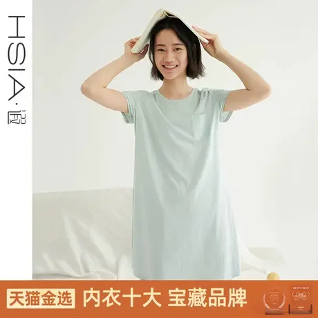 HSIA遐 睡裙女夏薄圆领短袖亲肤透气显瘦睡衣裙舒适棉莫长T家居裙图片