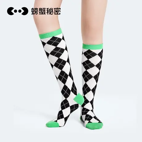 螃蟹秘密压力瘦腿小腿袜女春夏JK袜子学院风菱形格长筒复古中筒袜图片