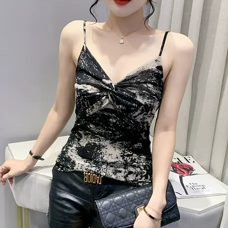 欧货性感吊带女2024夏季新款内搭网纱背心设计感时尚洋气无袖上衣图片