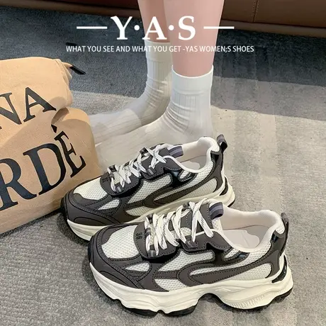 灰色老爹鞋女春秋季巴黎复古运动鞋圆头厚底脏脏鞋休闲系带阿甘鞋商品大图