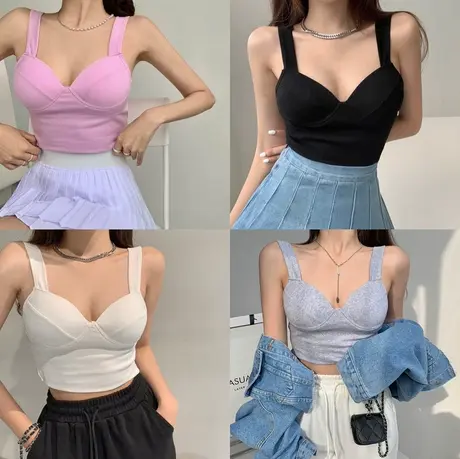 白色小吊带背心女美背独特精致内搭带胸垫一体内衣可外穿黑色上衣商品大图