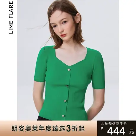 朗姿莱茵2023春季新款纯色毛针织衫修身短款复古V领针织套头衫女图片