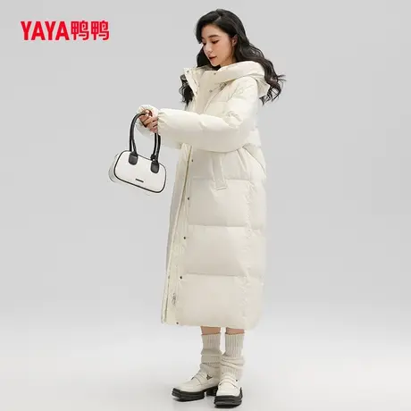 鸭鸭羽绒服女2023年秋冬新款长款韩版连帽时尚修身保暖外套W图片