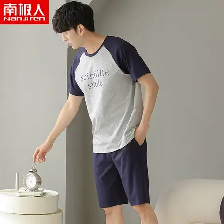 男士睡衣夏季纯棉短袖短裤两件套男款春夏天宽松休闲可外穿家居服商品大图