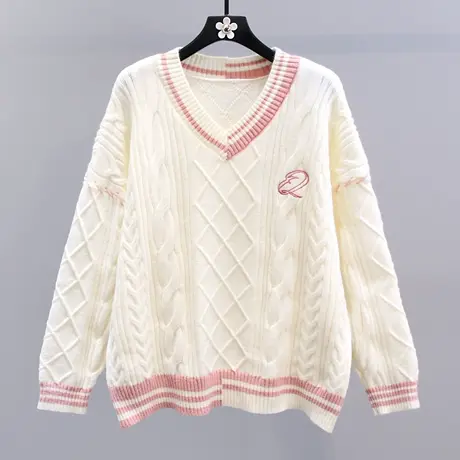 学院风V领毛衣女秋冬2023新款日系慵懒宽松甜美中长款套头针织衫图片