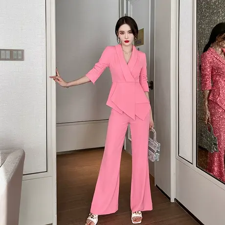 时尚高级感西服假两件阔腿连体裤女装2024新款洋气时髦修身连体衣图片