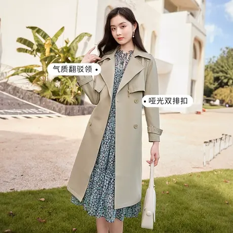 【直播间】香影卡其色风衣女2023春秋季新款垂坠感双排扣英伦风商品大图