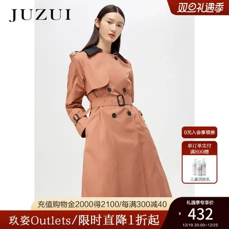 JZ玖姿奥莱时尚撞色双层领休闲干练中长款女风衣外套春秋新款商品大图
