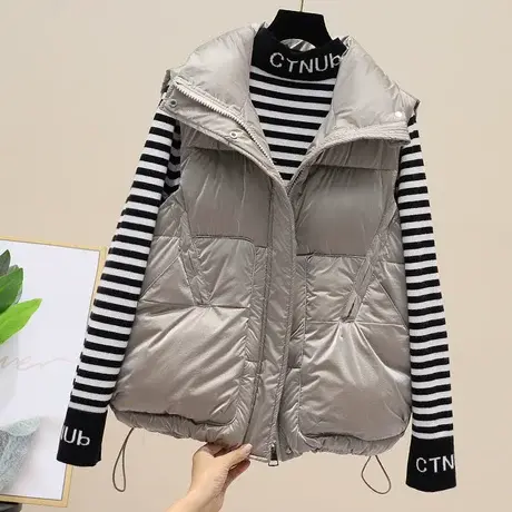 亮面羽绒棉服马甲女短款2023新款显瘦马夹时尚冬季大码女装外套潮图片