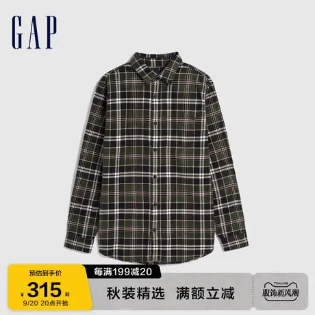 Gap男装秋季2023新款法兰绒通勤翻领长袖衬衫787635时尚休闲上衣图片