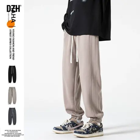 男士休闲裤男款米白色裤子美式高街运动裤男秋季2023新款潮牌男裤商品大图