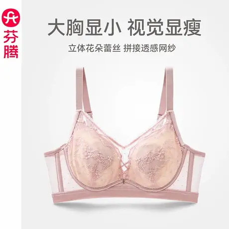 芬腾内衣女士大胸显小文胸性感蕾丝记忆钛圈上托防下垂收副乳胸罩图片