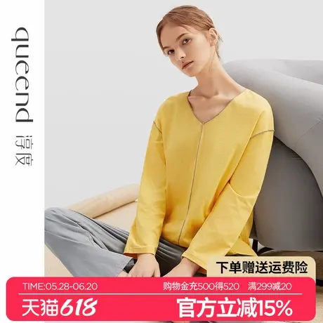 淳度2025新款纯棉睡衣女款春秋季长袖V领宽松大码全棉家居服套装商品大图