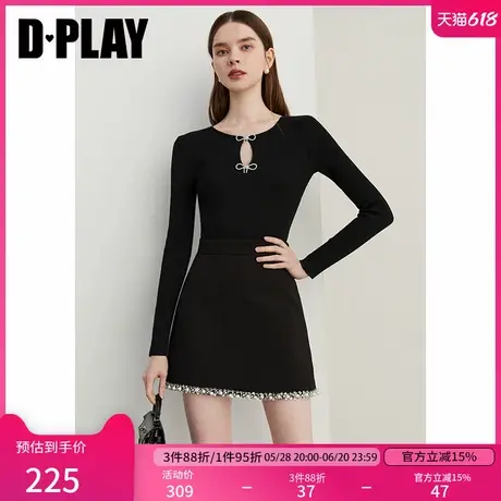 DPLAY冬季新款法式黑色圆领蝴蝶结含羊毛针织毛衣上衣长袖女图片