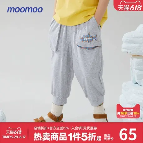美特斯邦威童装男童裤夏拼接纯棉运动口袋七分针织裤商品大图