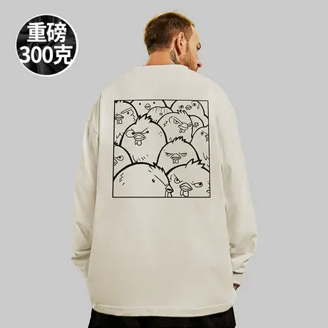 300g重磅潮牌ins宽松国潮胖子T恤长袖纯棉加肥加大码男装早春秋款商品大图