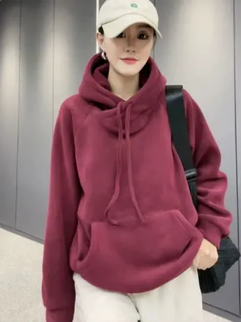 连帽双面德绒卫衣女2023秋冬新款抽绳时尚百搭漂亮内搭气质帽衫潮商品大图