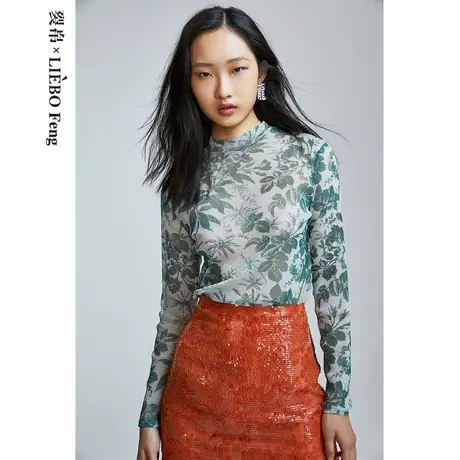 X裂帛LIEBOFeng设计感复古印花皮肤衣打底柔软长袖T恤商品大图