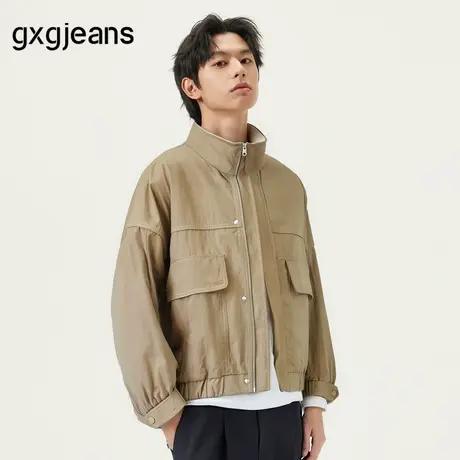 gxg.jeans男装 卡其色简约宽松时尚立领夹克外套男士 25秋季新款图片