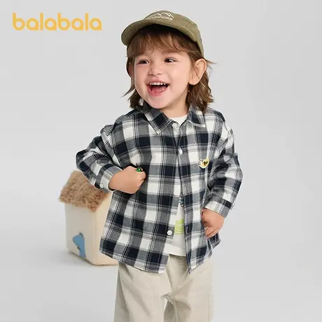 巴拉巴拉宝宝衬衫男童长袖2025新款格子外套秋超柔绒加厚亲肤舒适图片