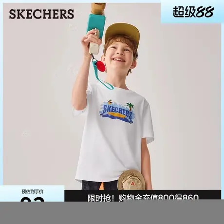 斯凯奇男女童针织短袖T恤衫2025夏季新款透气舒适宽松运动打底衫商品大图