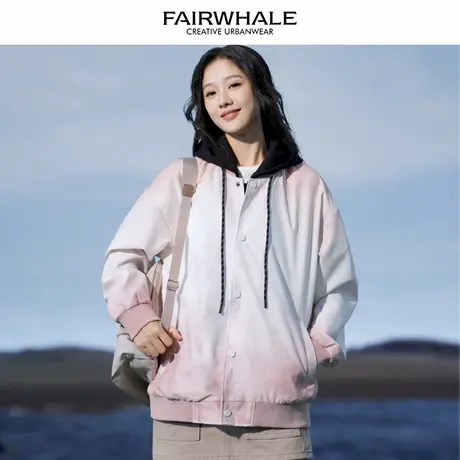 马克华菲美式复古假两件连帽外套女2025新款春秋宽松休闲百搭夹克图片