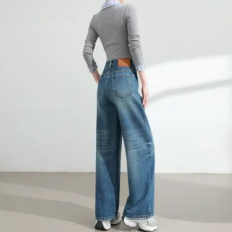 复古窄版阔腿牛仔裤女2025春秋新款高腰宽松显瘦垂感百搭直筒裤子商品大图