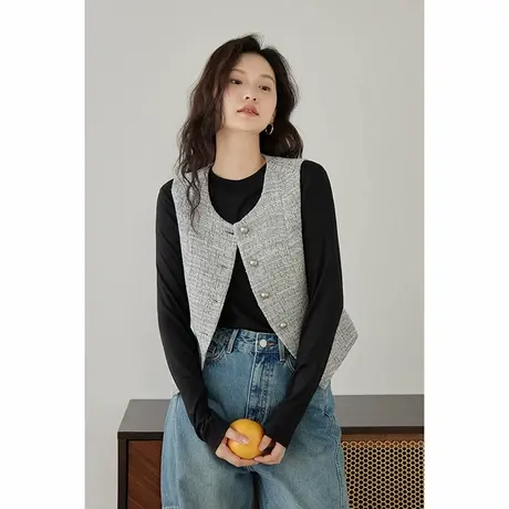 嘉茱莉2025春季新款复古小香风马甲女短款小个子无袖背心圆领上衣图片