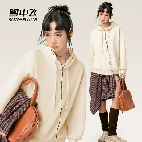 雪中飞卫衣女2025新款早秋开学季穿搭上衣学生宽松休闲连帽外套PC商品大图