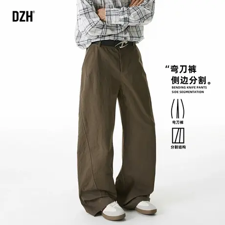 男士直筒宽松工装裤男2025新款潮牌秋季棕色裤子阔腿弯刀裤伞兵裤商品大图
