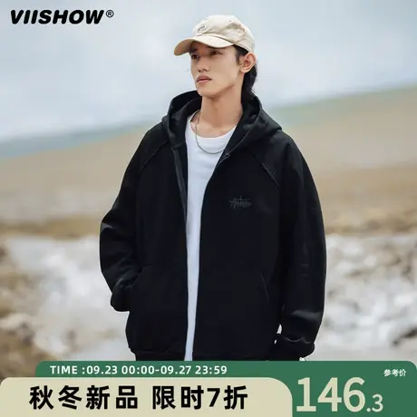 VIISHOW山系复古重磅连帽卫衣外套秋冬潮牌刺绣设计插肩袖开衫商品大图