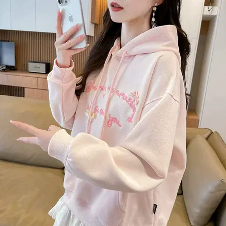 蝴蝶结连帽卫衣女2025新款春秋韩版宽松薄款小个子初中生百搭外套商品大图