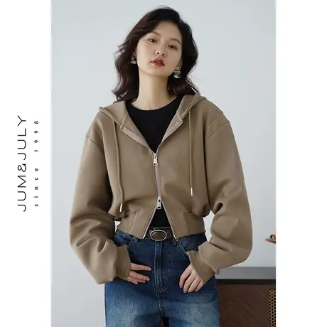 嘉茱莉2023秋季新款美式卫衣外套女小个子短款开衫卫衣莫代尔上衣商品大图