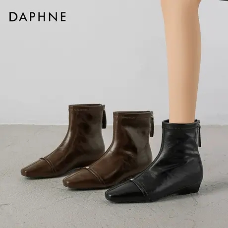 达芙妮加绒短靴女2026新款春秋美拉德尖头切尔西骑士靴气质牛仔靴图片