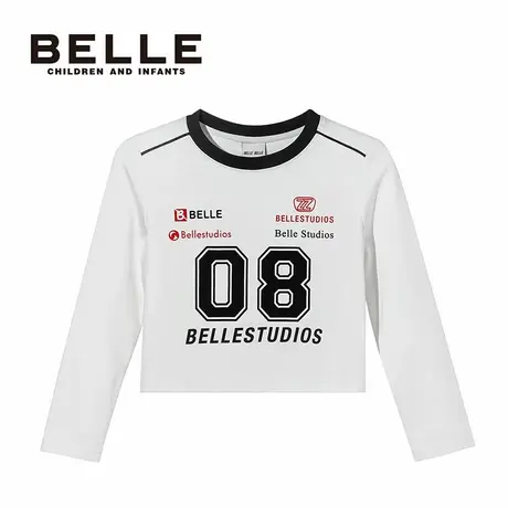 百丽童装belle2026春夏新品长袖T恤运动打底百搭复古字母上衣潮T商品大图