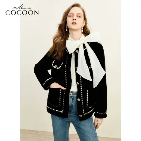 missCOCOON静奢风黑色显瘦时髦2023冬装新款女落肩皮毛一体皮草商品大图