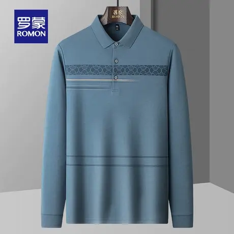 罗蒙男士中老年爸爸装条纹长袖POLO2023秋季新款商务休闲百搭T恤商品大图